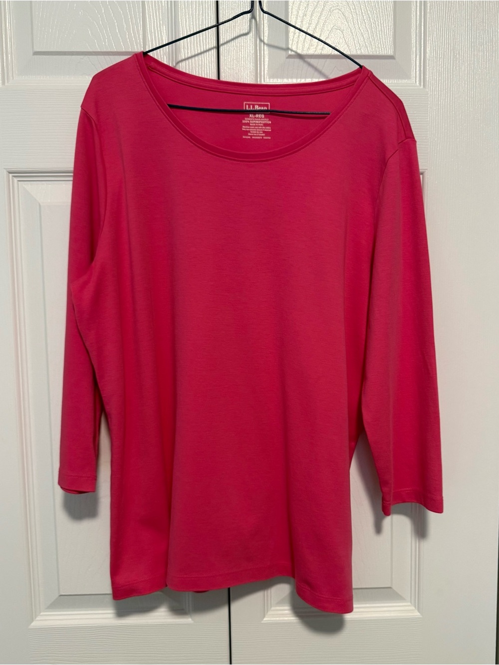 L.L. Bean Women's Pink Scoop Neck Three-Quarter Sleeve Tee